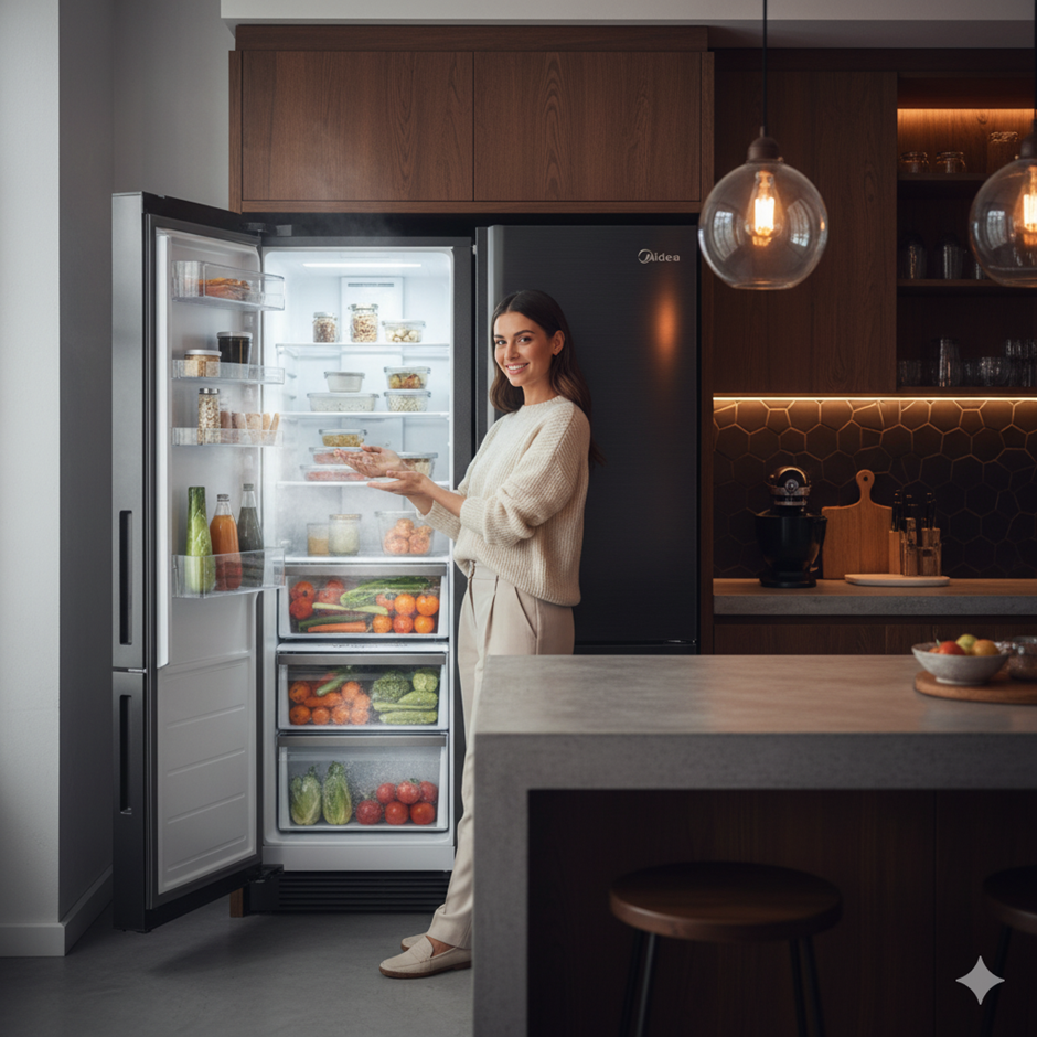 Geladeira Midea side by side 511L inverter preta com Design Premium e Conectividade em 2025/2026