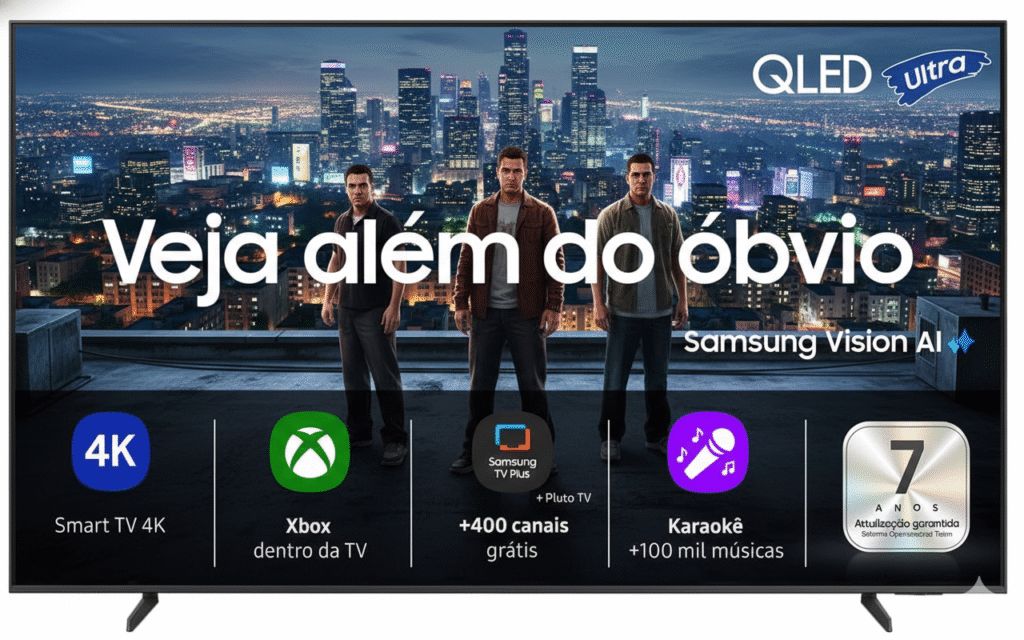 Smart TV Samsung Vision AI TV 43 polegadas QLED Quantum Dot design frontal
